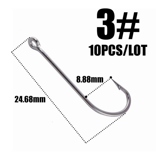 10pcs 50286 Sea Hook Pint Hook with Eyes Stainless black Big Extra Long Shank Fishing Hooks  owner