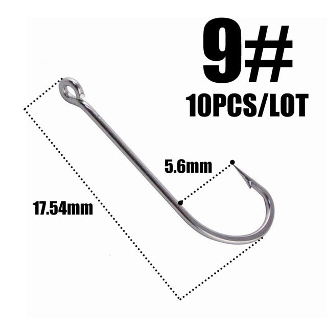 10pcs 50286 Sea Hook Pint Hook with Eyes Stainless black Big Extra Long Shank Fishing Hooks  owner
