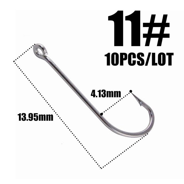 10pcs 50286 Sea Hook Pint Hook with Eyes Stainless black Big Extra Long Shank Fishing Hooks  owner
