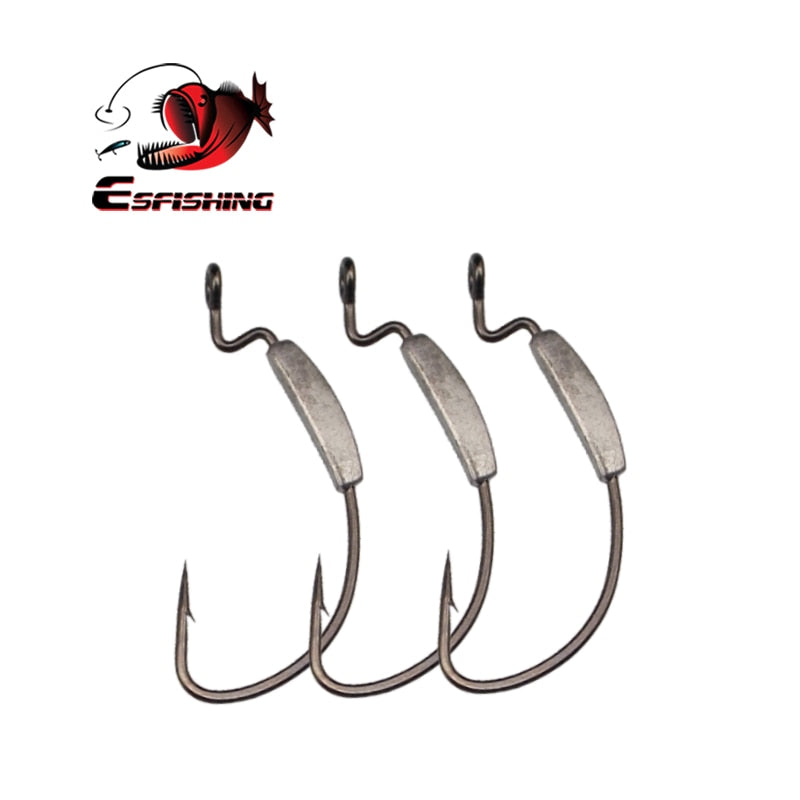 KESFISHING Fishing Lead Hook 12pcs Carbon Steel Wide Crank Offset Fishhook For Soft Worm Lure 1/0 6/0 Bass Barb Wobbler