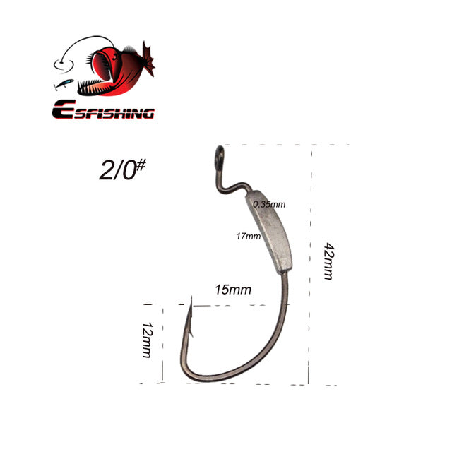 KESFISHING Fishing Lead Hook 12pcs Carbon Steel Wide Crank Offset Fishhook For Soft Worm Lure 1/0 6/0 Bass Barb Wobbler